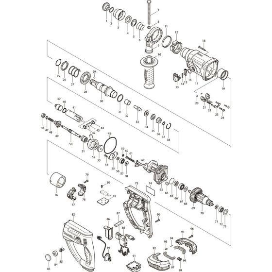 Main Assembly for Makita DHR202RFE Cordless Combination Hammer Drills
