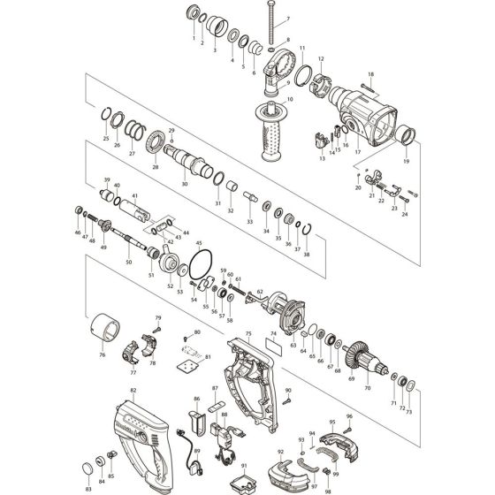 Main Assembly for Makita DHR202RM1J Cordless Combination Hammer Drills
