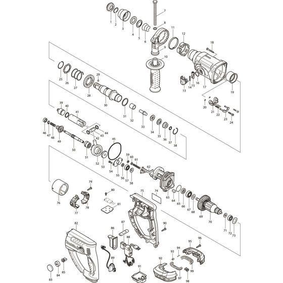 Main Assembly for Makita DHR202RMJ Cordless Combination Hammer Drills
