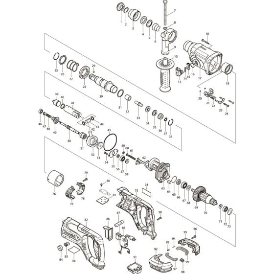 Main Assembly for Makita DHR241RMJ Cordless Combination Hammer Drills
