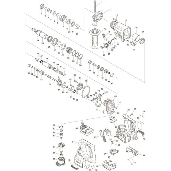 Main Assembly for Makita DHR242RFE Cordless Combination Hammer Drills
