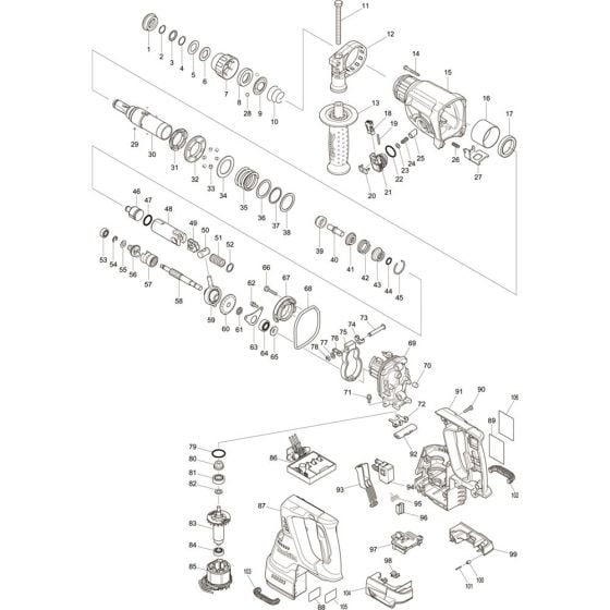 Main Assembly for Makita DHR242RMJV Cordless Combination Hammer Drills
