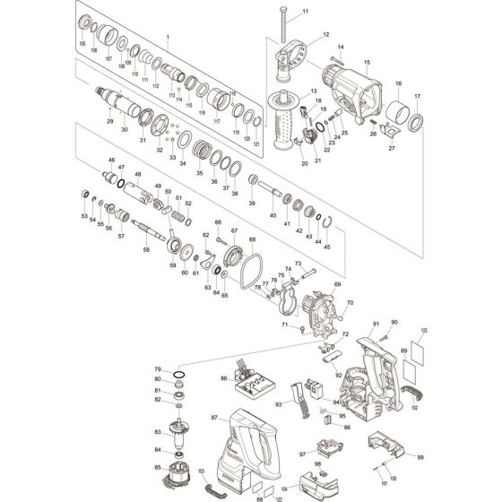 Main Assembly for Makita DHR243RFEV Cordless Combination Hammer Drills
