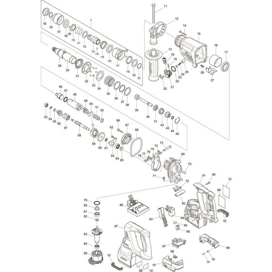 Main Assembly for Makita DHR243RMJ Cordless Combination Hammer Drills
