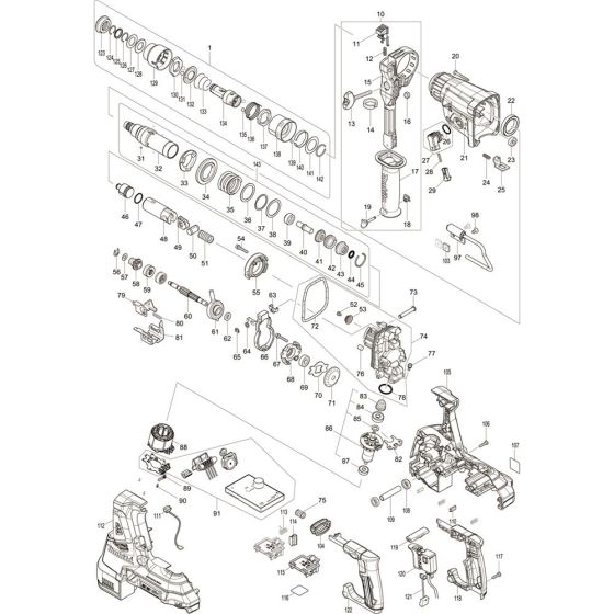 Main Assembly for Makita DHR281ZJ Cordless Combination Hammer Drills
