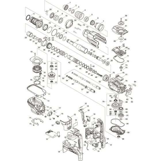 Main Assembly for Makita DHR400ZK Cordless Rotary Hammer Drills
