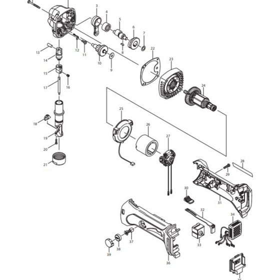 Main Assembly for Makita DJN161RFE Cordless Nibbler