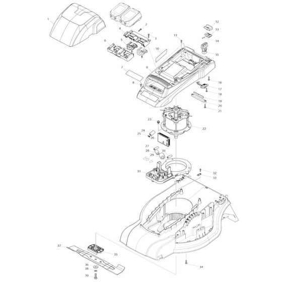 Battery, Motor Assembly for Makita DLM380 Mower