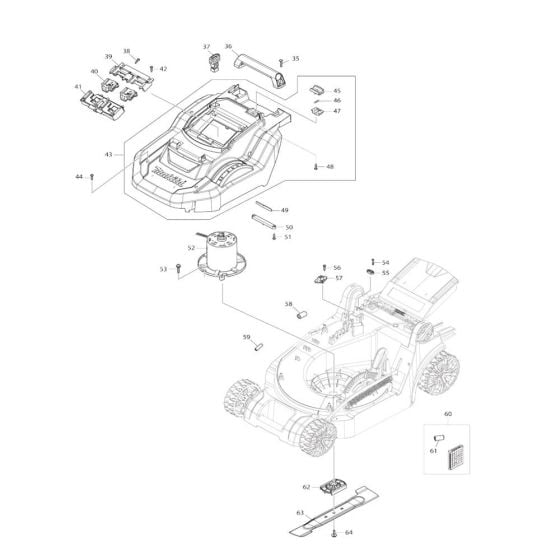 Battery, Motor Assembly for Makita DLM382 Mower