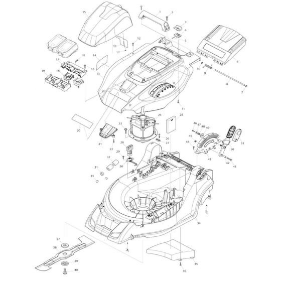 Battery, Motor Assembly for Makita DLM431 Mower