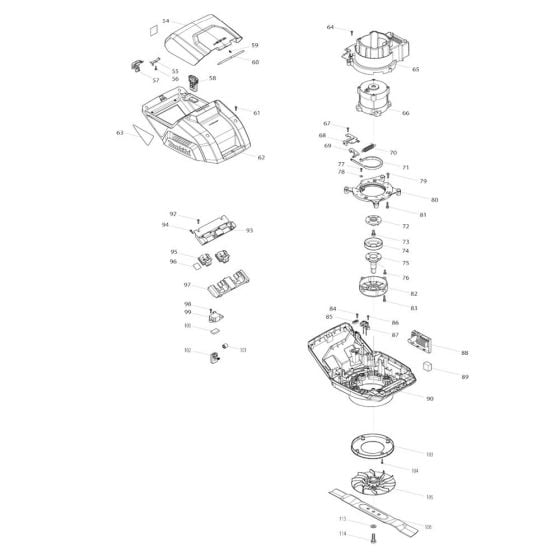 Battery, Motor Assembly for Makita DLM460 Mower