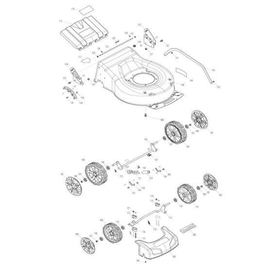 Deck, Wheel Assembly for Makita DLM460 Mower