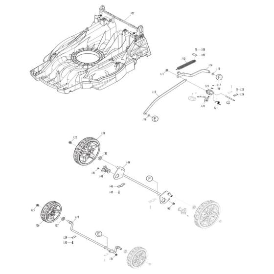 Deck, Wheel Assembly for Makita DLM480 Mower