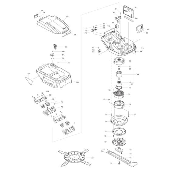 Battery, Motor Assembly for Makita DLM532 Mower