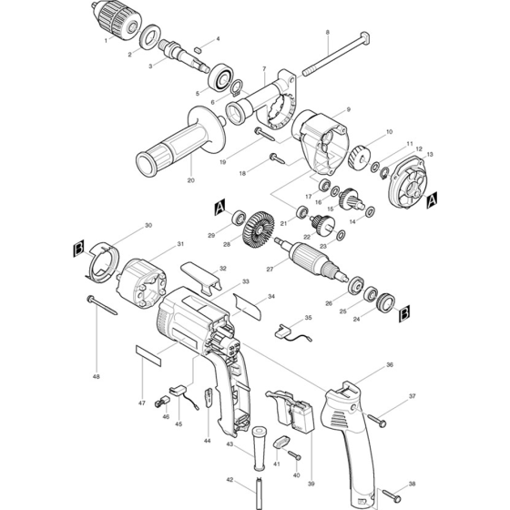 Main Assembly for Makita DP4003 13mm Rotary Percussion Drill