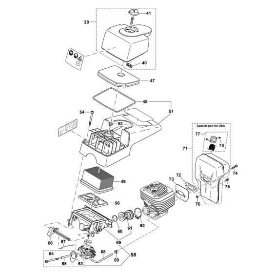 Hood, Air Filter, Muffler Assembly for Makita DPC6401 Disc Cutter