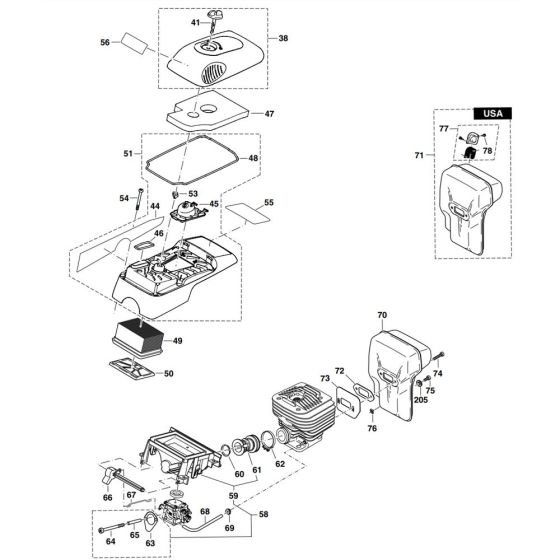 Hood, Air Filter, Muffler Assembly for Makita DPC7310 Disc Cutter