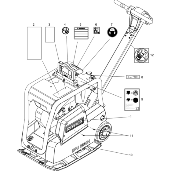 Labels Assembly for Wacker DPU2540H-5000610035 (Diesel-Recoil Starter) Rev.108 Reversible Plate Compactor