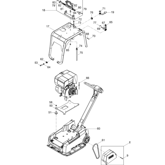 Vibration Plate Assembly-1 for Wacker DPU3750HTS 5000610321 (Diesel-Recoil Starter) Rev. 100 Reversible Plate Compactors