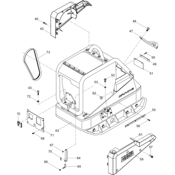 Vibratory Plate-1 Assembly for Wacker DPU4045H-5000610044 (Diesel-Crankstarter) Rev.107 Reversible Plate Compactor