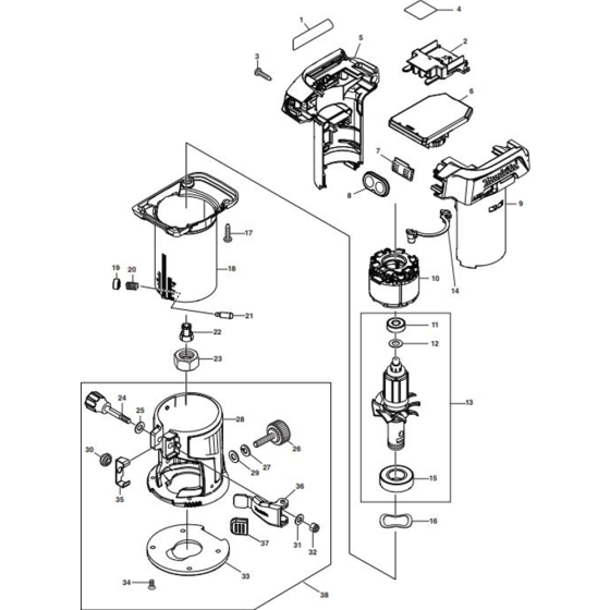 Main Assembly for Makita DRT50RMJX2 Cordless Trimmers 