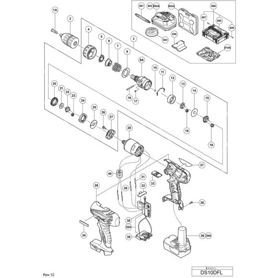 Main Assembly for Hikoki DS10DFL Cordless Driver Drill