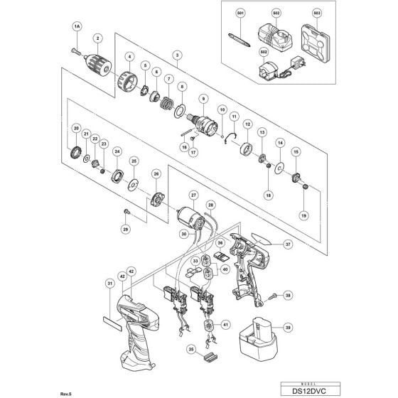 Main Assembly for Hikoki DS12DVC Cordless Driver Drill