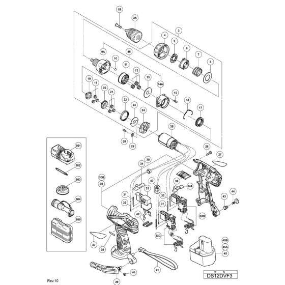 Main Assembly for Hikoki DS12DVF3 Cordless Driver Drill