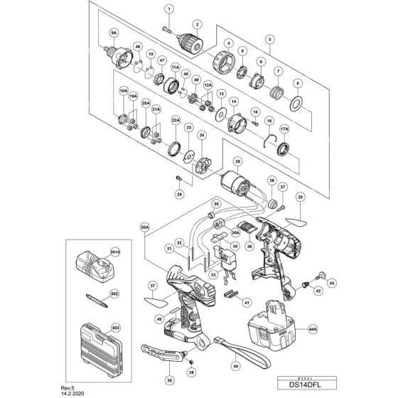 Main Assembly for Hikoki DS14DFL Cordless Driver Drill