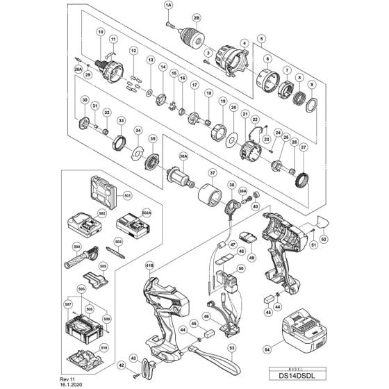 Main Assembly for Hikoki DS14DSDL Cordless Driver Drill