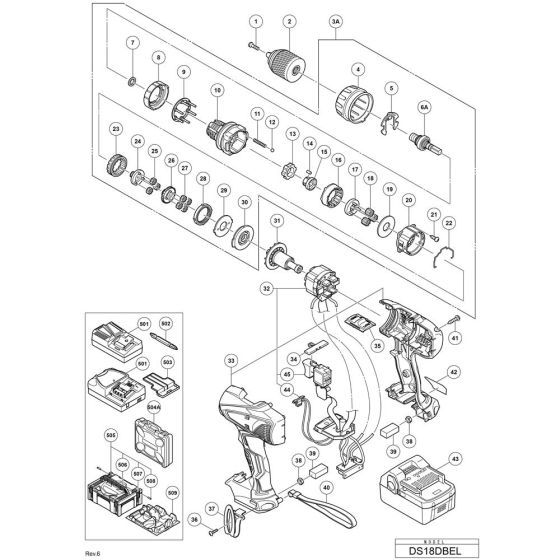 Main Assembly for Hikoki DS18DBEL Cordless Driver Drill