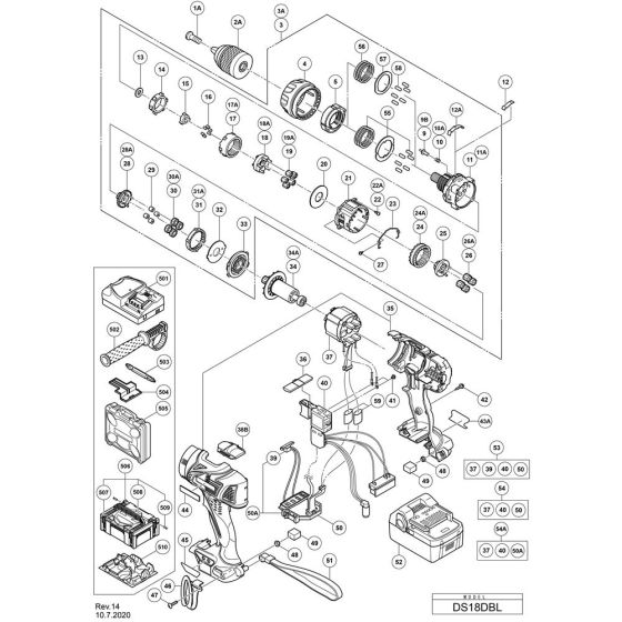 Main Assembly for Hikoki DS18DBL Cordless Driver Drill