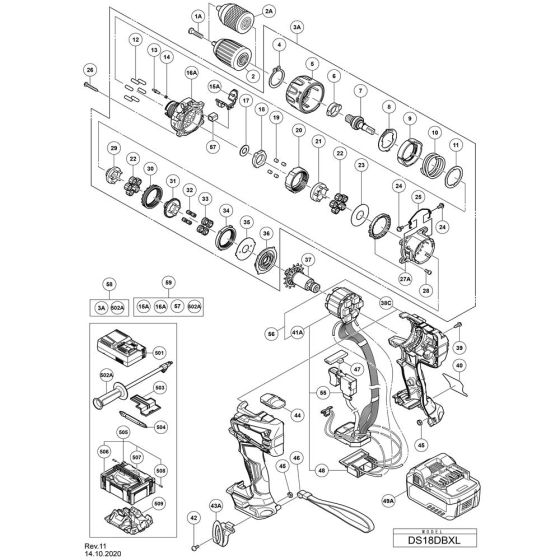 Main Assembly for Hikoki DS18DBXL Cordless Driver Drill