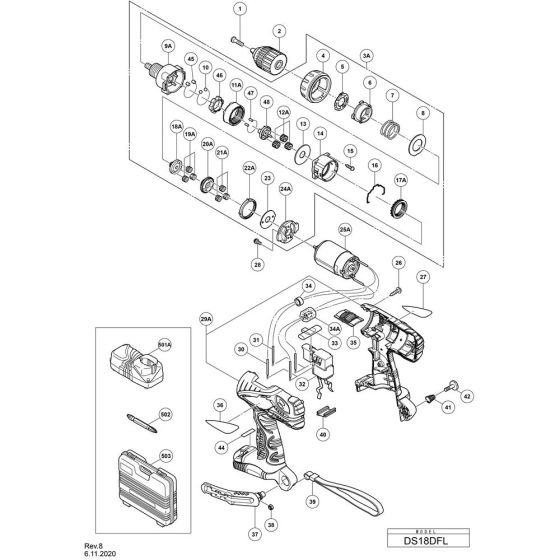 Main Assembly for Hikoki DS18DFL Cordless Driver Drill