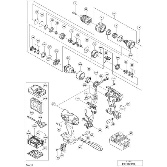 Main Assembly for Hikoki DS18DSL Cordless Driver Drill