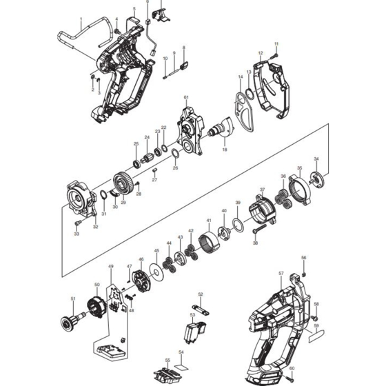 Main Assembly for Makita DSC102Z Cordless Steel & Threaded Rod Cutter