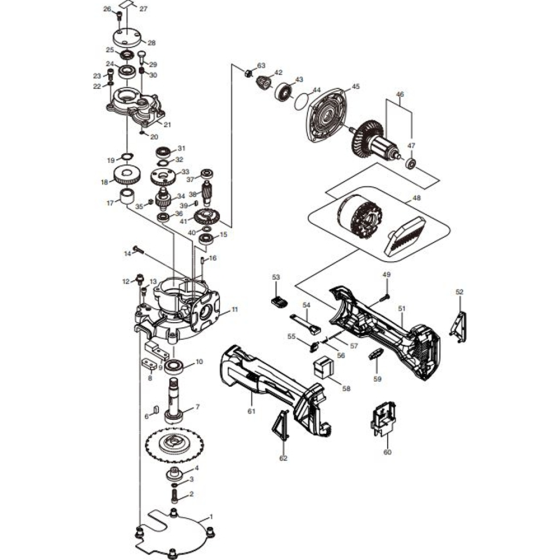 Main Assembly for Makita DSC250ZK Cordless Steel & Threaded Rod Cutter