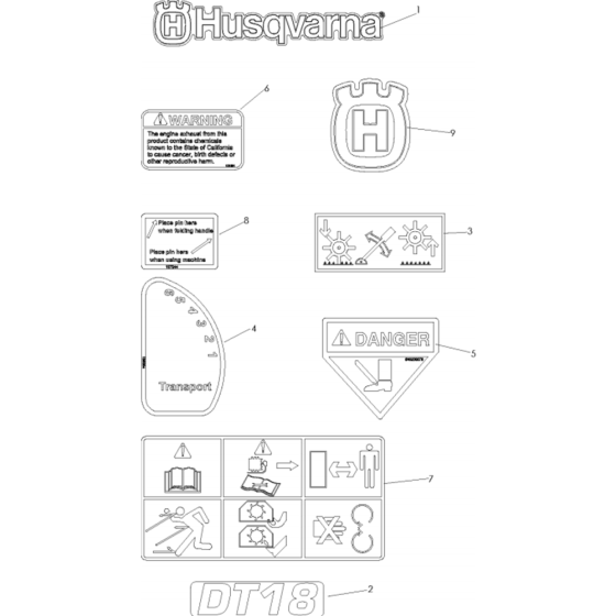 Decals for Husqvarna DT18BF Lawn Care Equipment