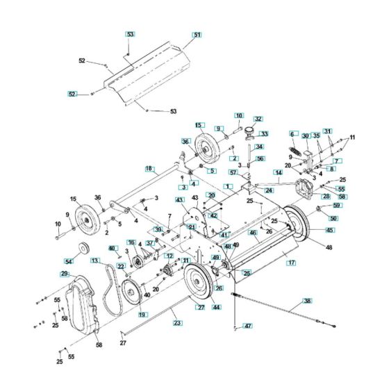 Chassis, Engine, Pulley Assembly for Husqvarna DT22B5FA Dethatcher