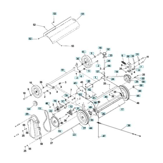 Chassis, Engine, Pulley Assembly for Husqvarna DT22H5FA Dethatcher