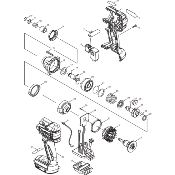 Main Assembly for Makita DTD129RMJ Cordless Impact Driver