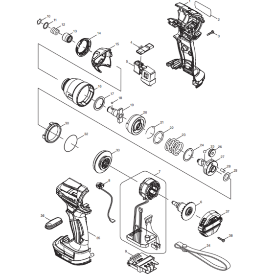 Main Assembly for Makita DTD148RMJ Cordless Impact Driver