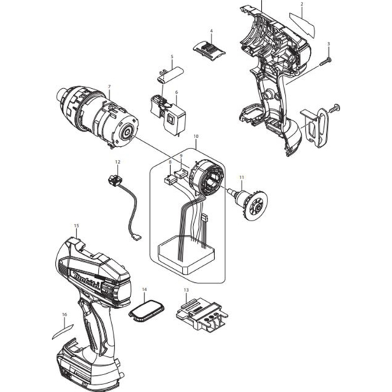 Main Assembly for Makita DTP131Z Cordless 4 Mode Impact Driver