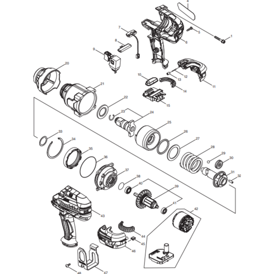 Main Assembly for Makita DTW1001RTJ Cordless Impact Wrench