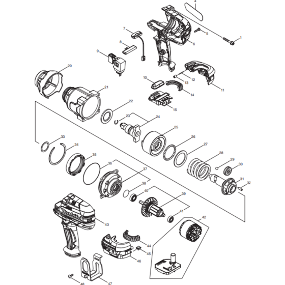 Main Assembly for Makita DTW1002Z Cordless Impact Wrench