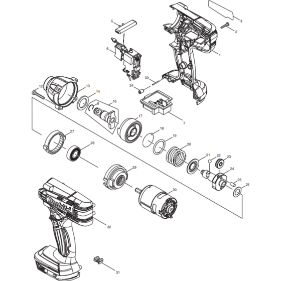 Main Assembly for Makita DTW190RMJ Cordless Impact Wrench