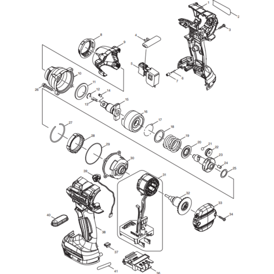 Main Assembly for Makita DTW281RMJ Cordless Impact Wrench