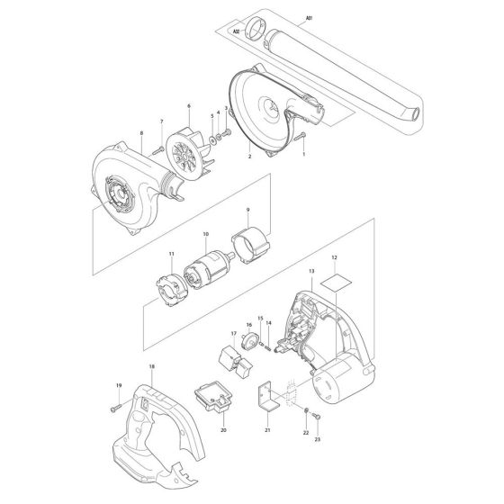 Complete Assembly for Makita DUB143 Blower