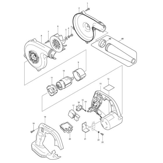 Complete Assembly for Makita DUB182 Blower