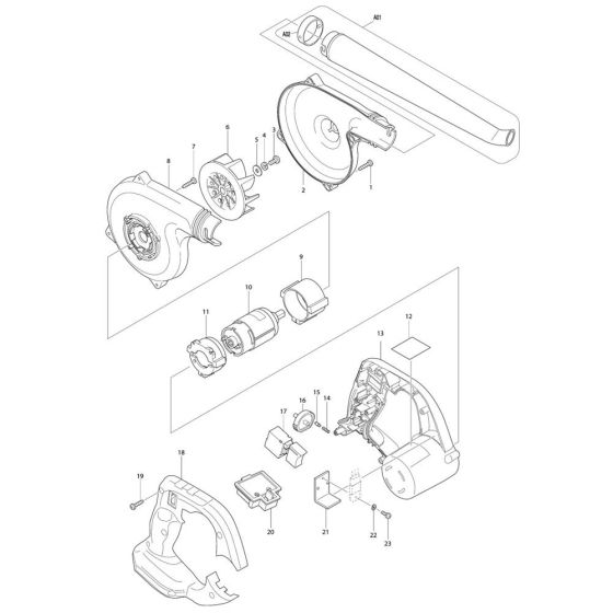 Complete Assembly for Makita DUB183 Blower